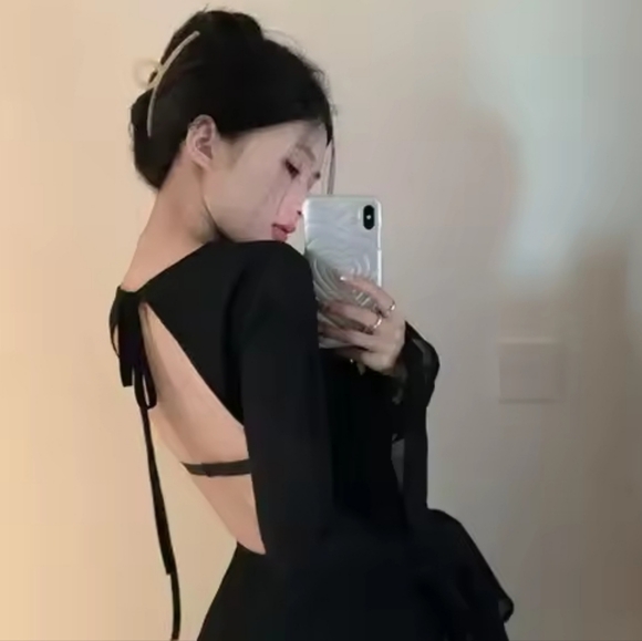 NWT Dolls Kill Black Backless Long Sleeve Carmen Mini Dress Size XL - Sexy Goth - Picture 5 of 15